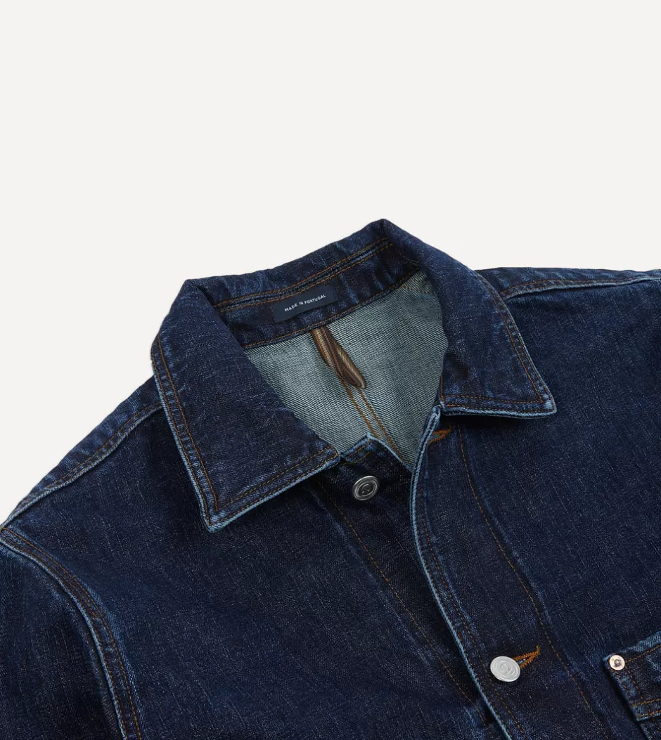 Drake's Selvedge Denim Five-Pocket Chore Jacket Stone wash Sale