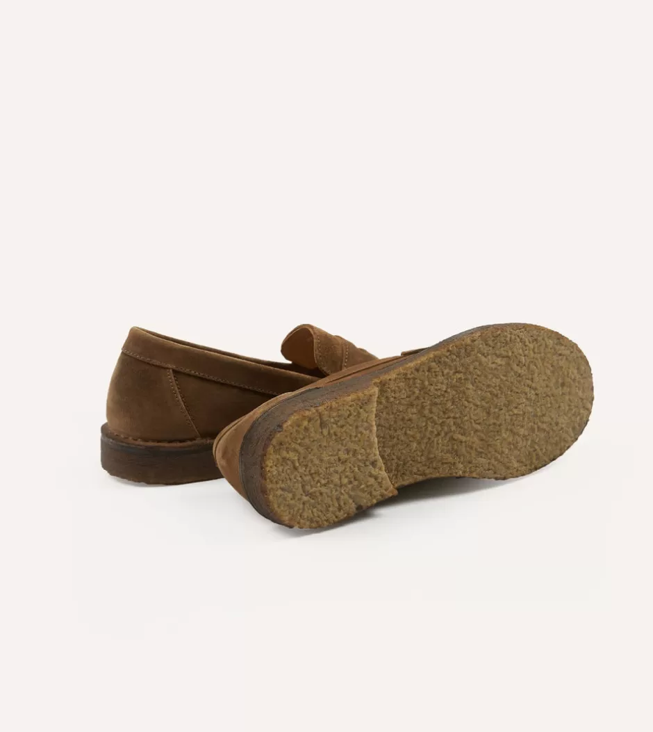 Drake's Suede Canal Penny Loafer With Crepe Sole Tobacco Discount