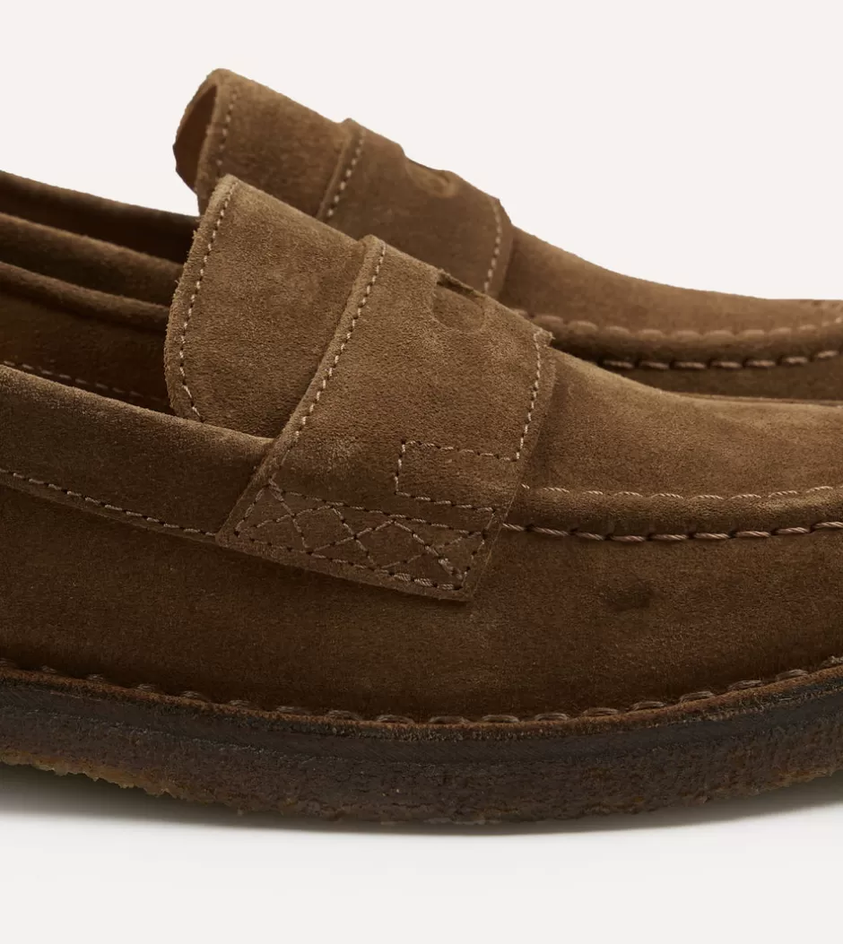 Drake's Suede Canal Penny Loafer With Crepe Sole Tobacco Discount