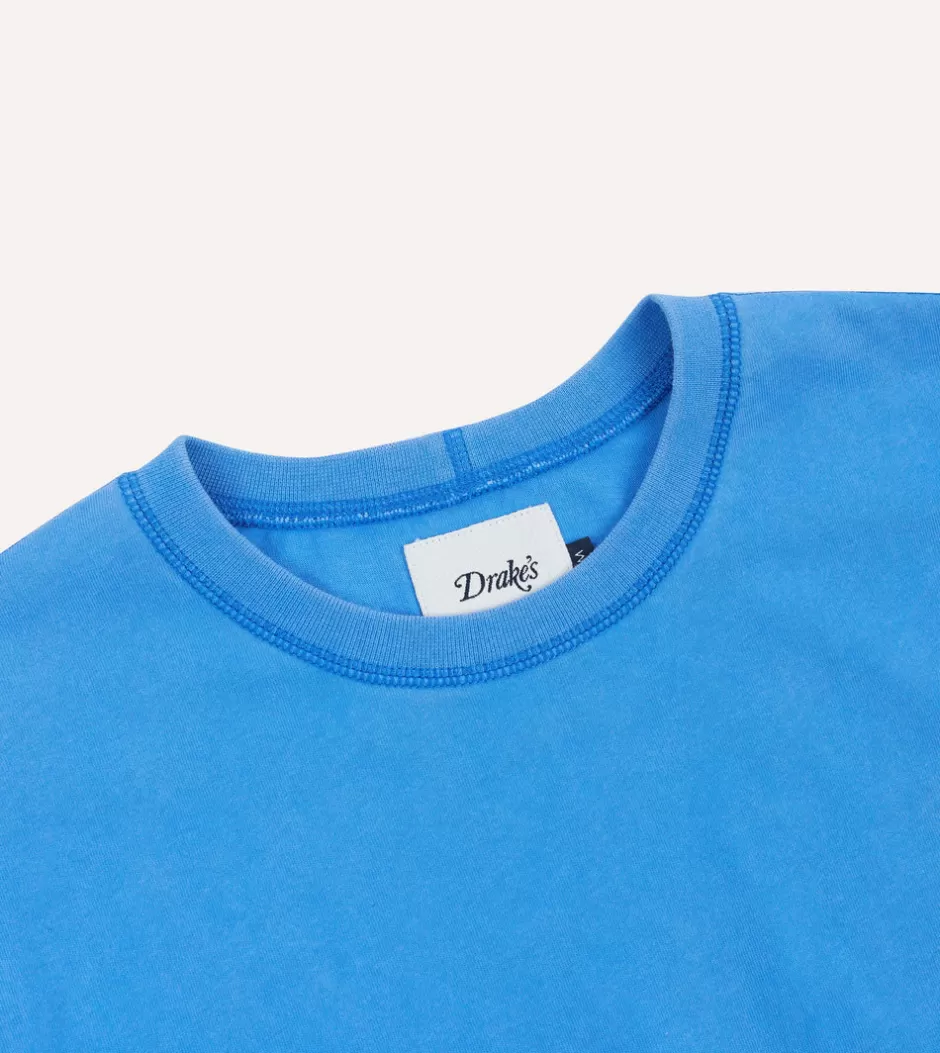 Drake's Cotton Crew Neck Hiking T-Shirt Washed blue Outlet