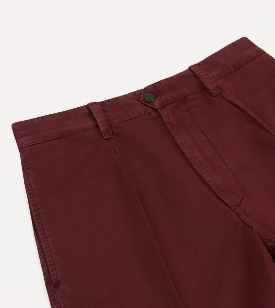 Drake's Cotton Twill Single-Pleat Shorts Washed burgundy Online