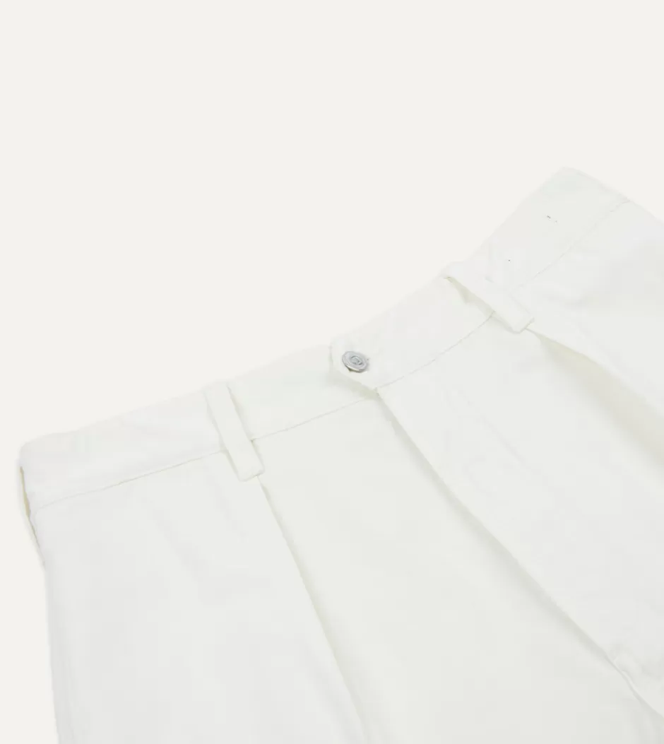 Drake's Cotton Twill Single-Pleat Shorts Washed ecru Fashion