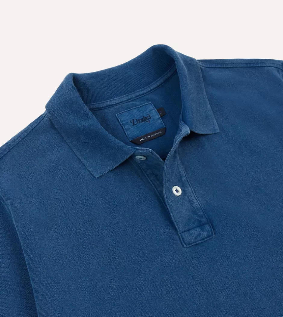 Drake's Piqué Cotton Polo Shirt Washed indigo Cheap