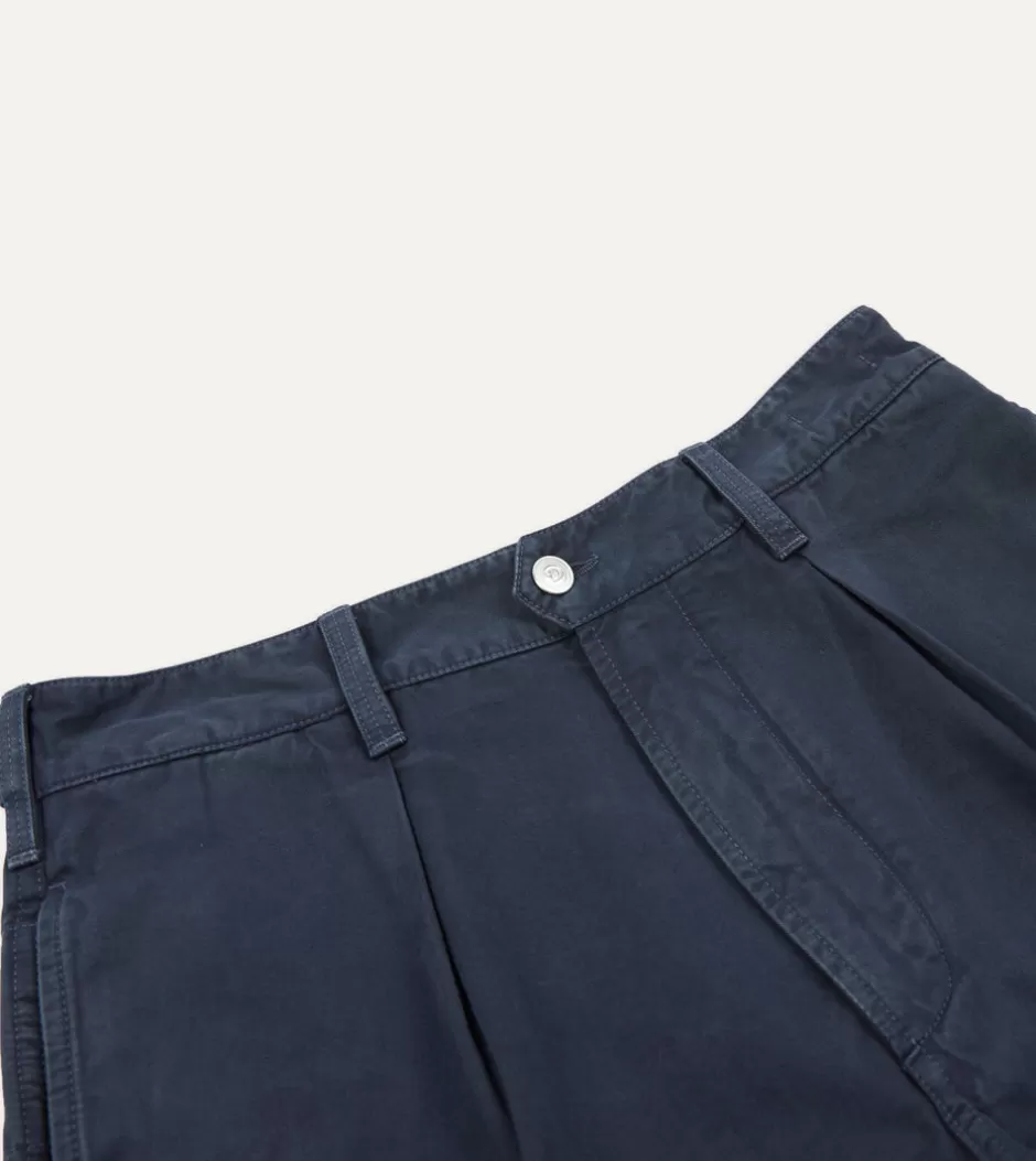 Drake's Cotton Twill Single-Pleat Shorts Washed navy Cheap