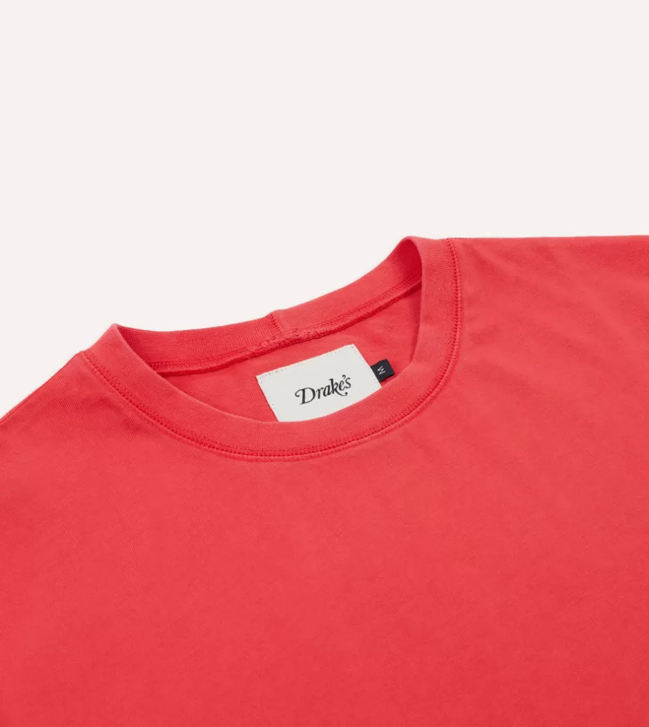 Drake's Cotton Crew Neck Hiking T-Shirt Washed red Flash Sale