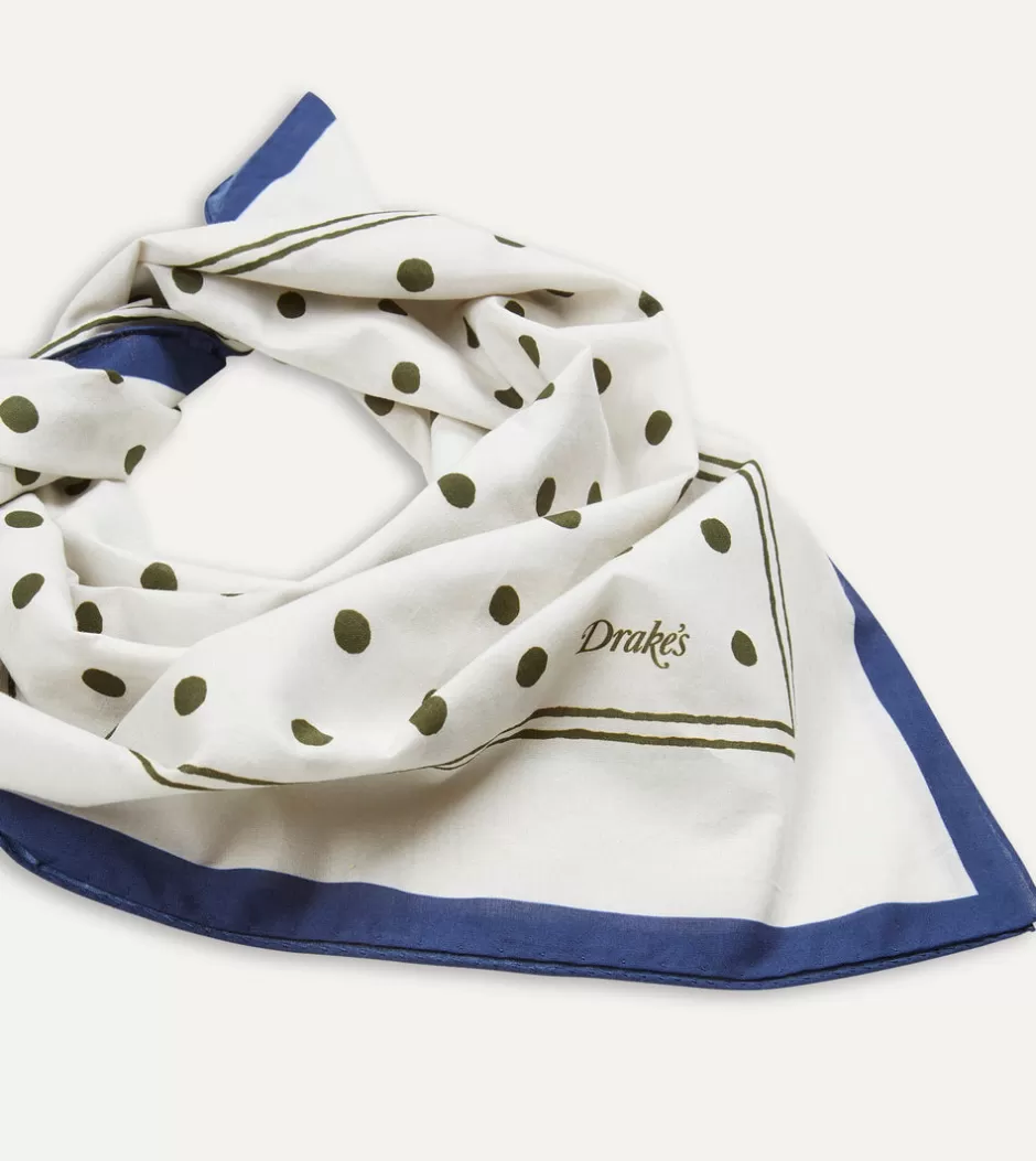 Drake's White And Green Polka Dot Print Bandana Fashion