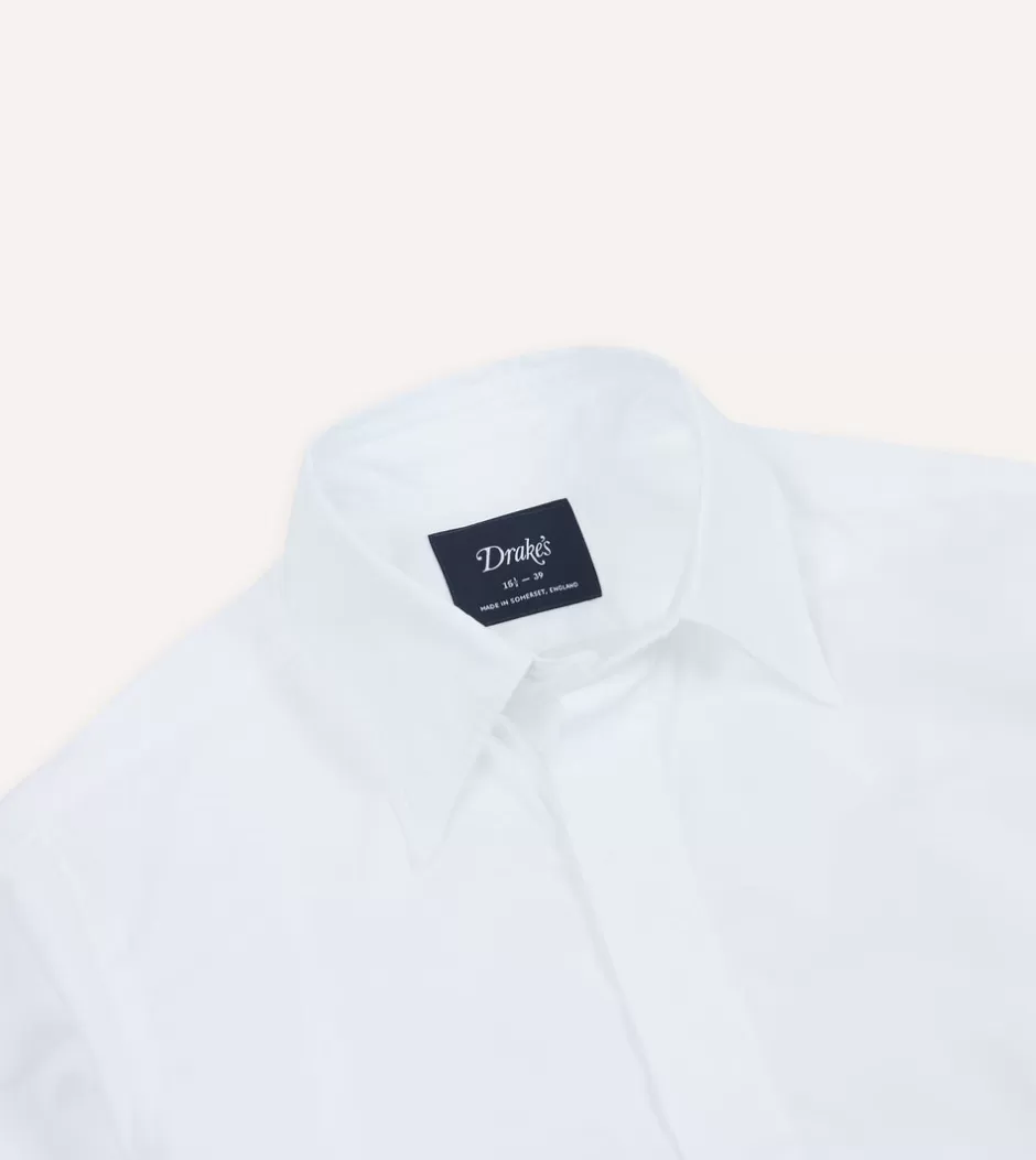 Drake's White Cotton Long Point Collar Dinner Shirt New