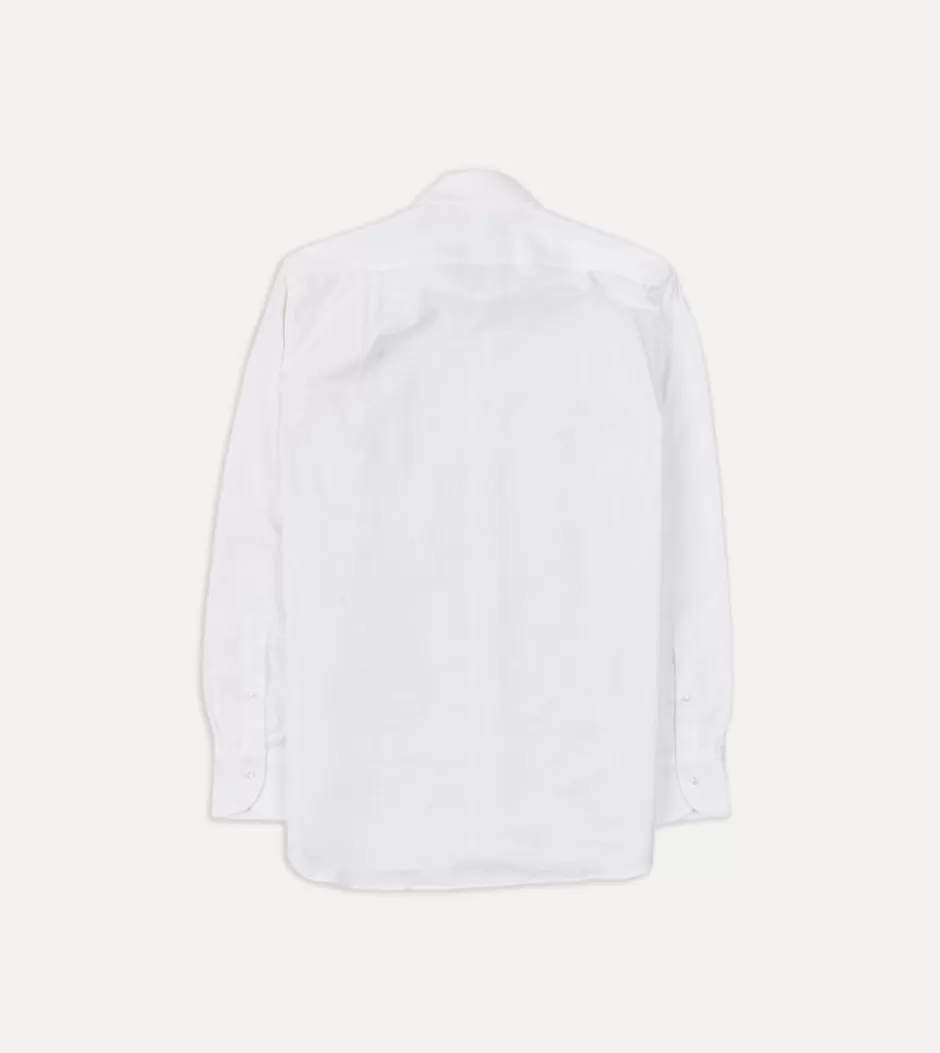 Drake's Cotton Oxford Cloth Long Point Collar Shirt White Sale