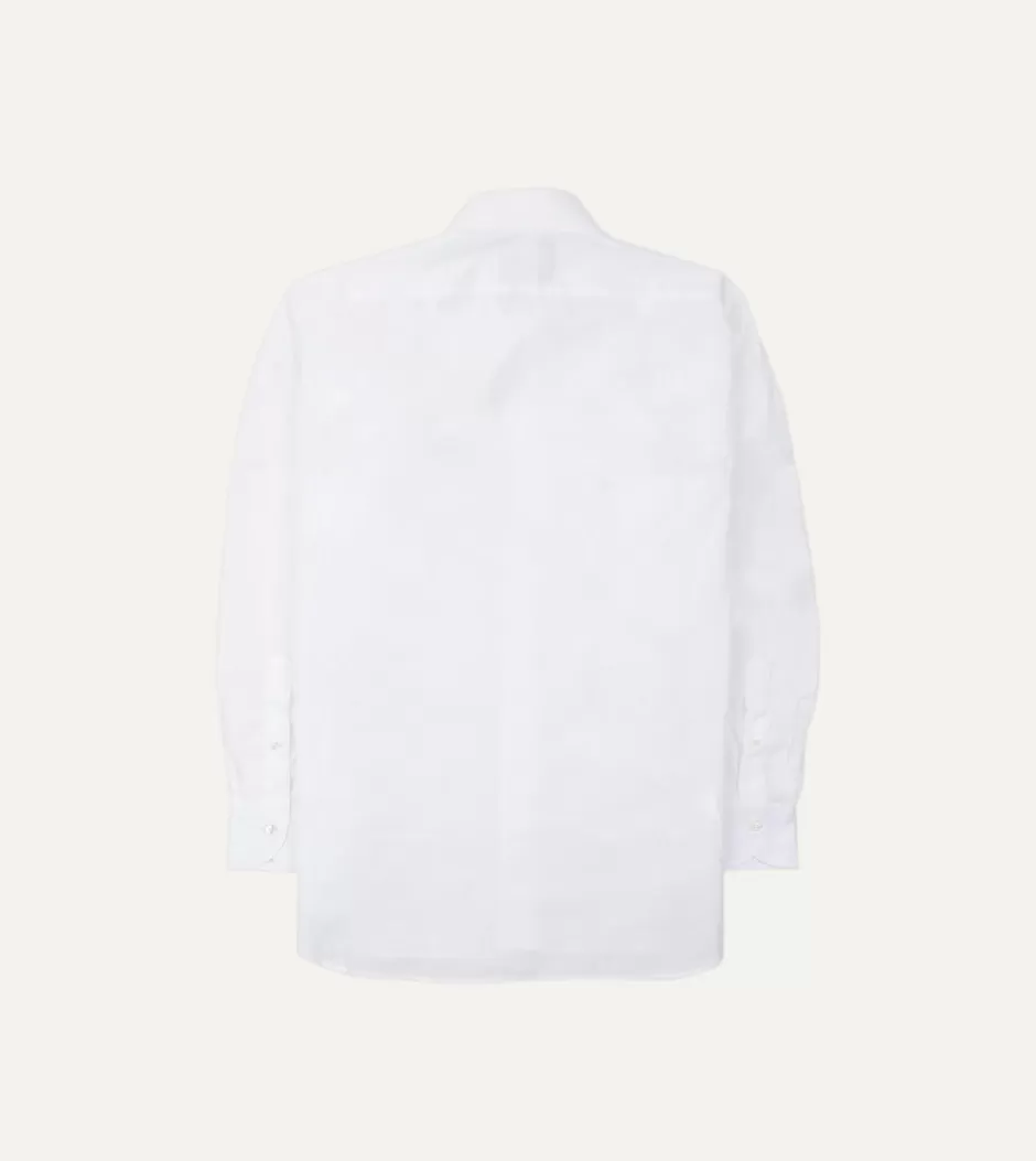 Drake's White Cotton Poplin Long Point Collar Shirt Best Sale