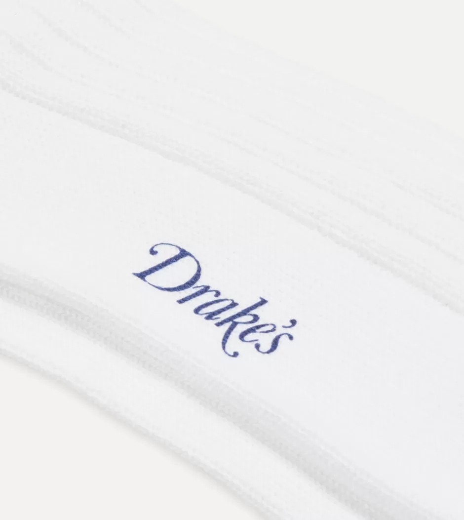 Drake's Cotton Sports Socks White Best Sale