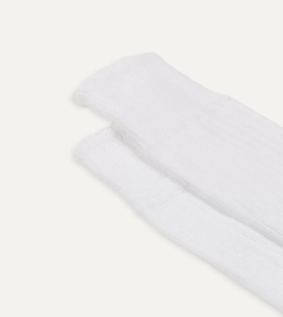 Drake's Cotton Sports Socks White Best Sale