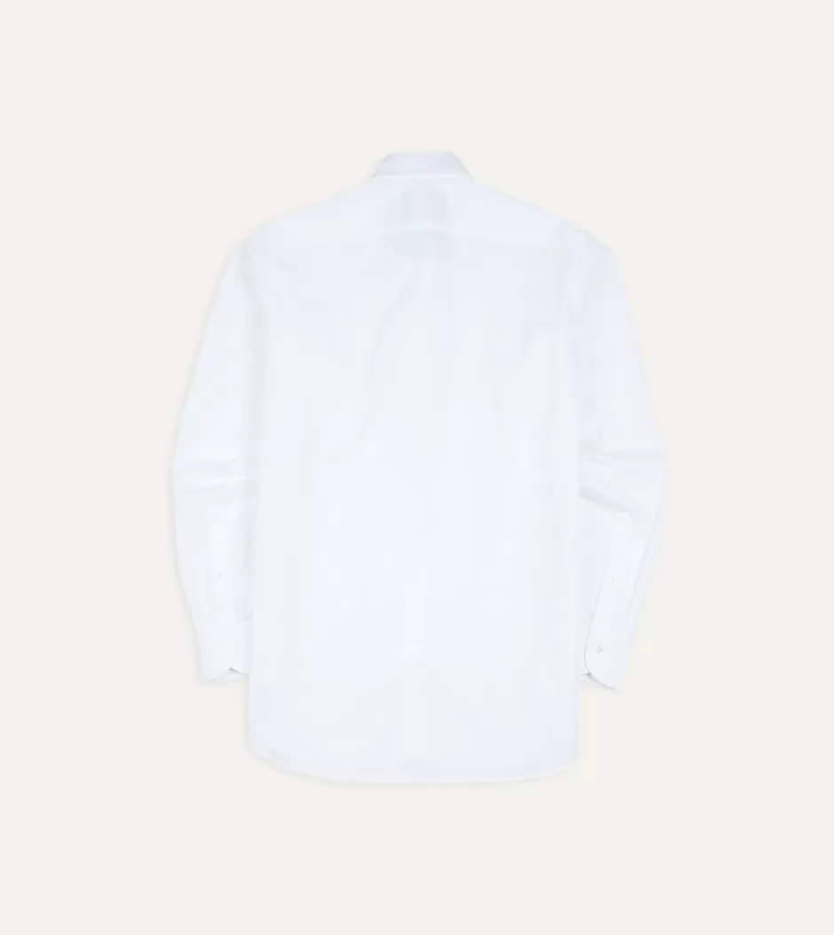 Drake's White Cotton Spread Collar Poplin Shirt Clearance