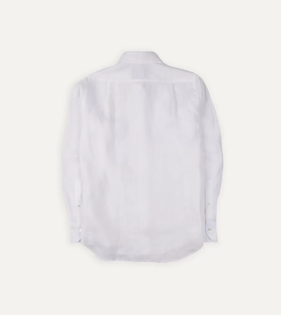 Drake's Linen Spread Collar Shirt White Cheap