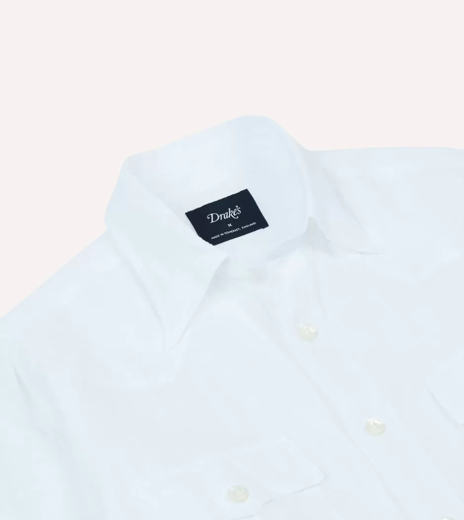 Drake's Linen Two-Pocket Western Shirt White Discount