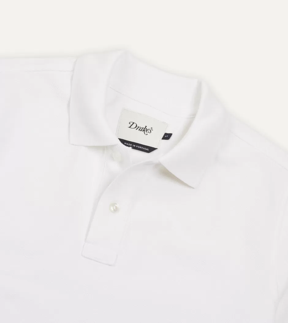 Drake's Piqué Cotton Polo Shirt White Cheap