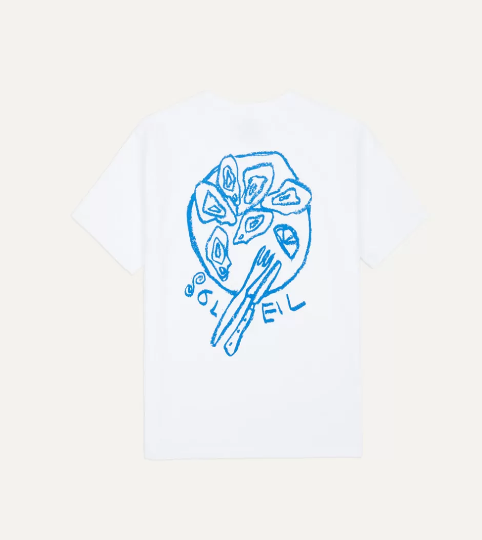 Drake's White Soleil Graphic Cotton Crew Neck Hiking T-Shirt Outlet