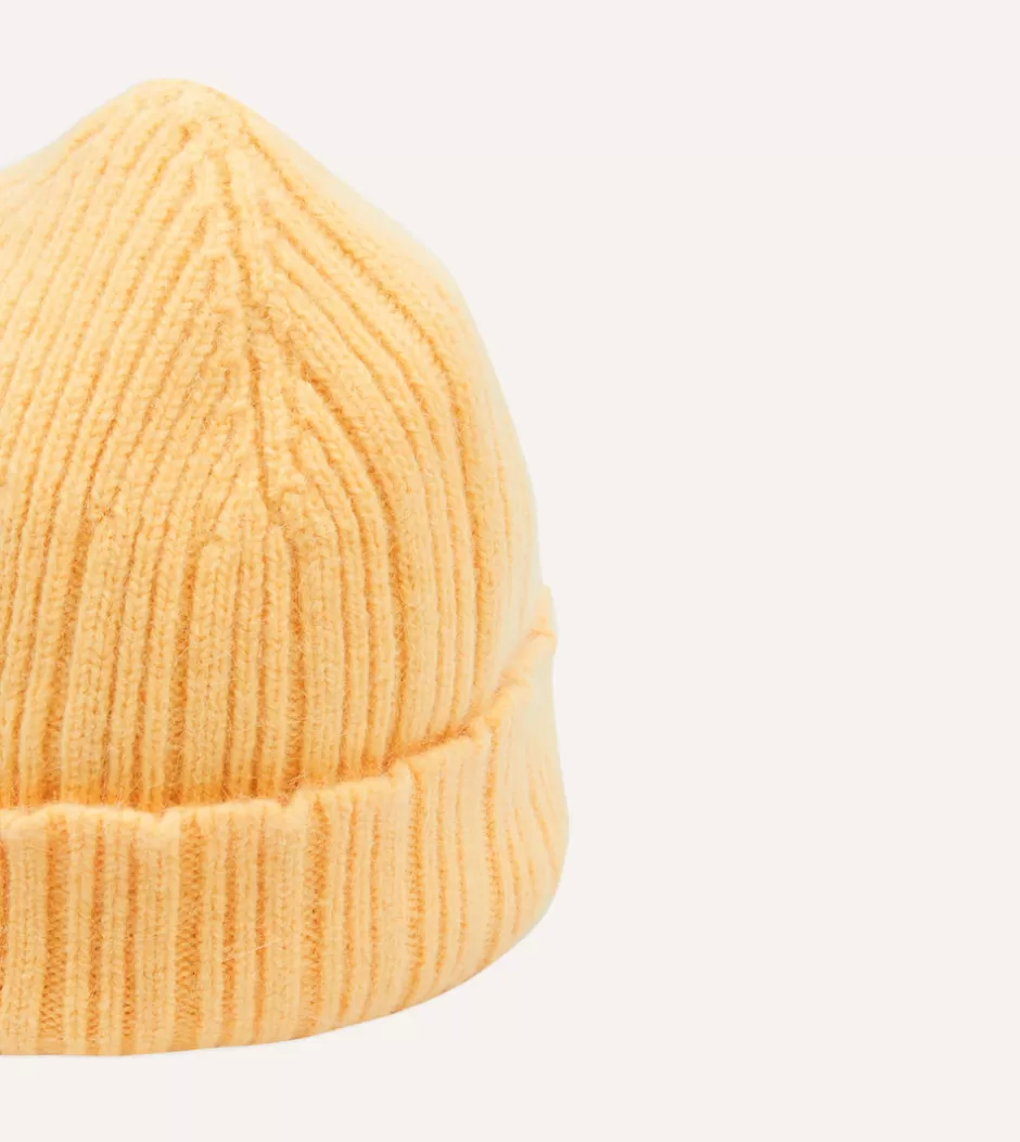 Drake's Angora Lambswool Ribbed Knit Cap Yellow Best