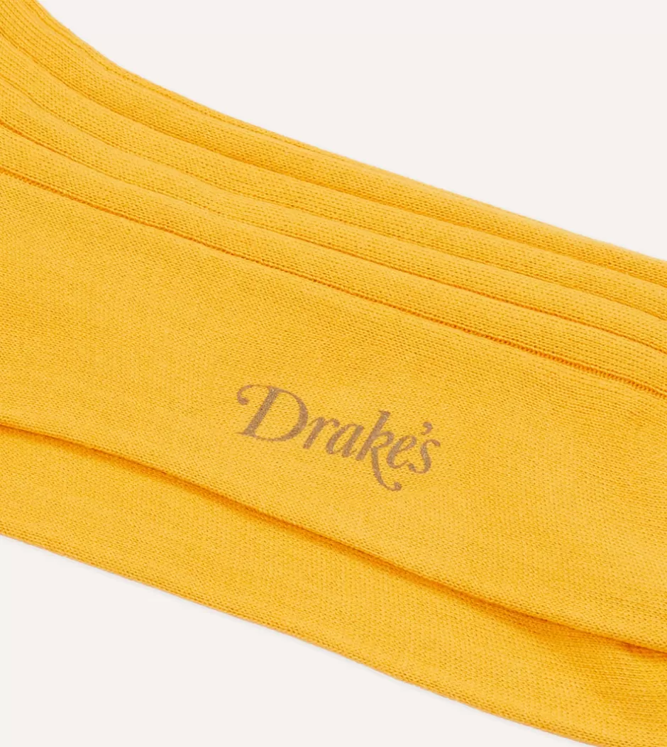 Drake's Cotton Mid-Calf Socks Yellow Sale