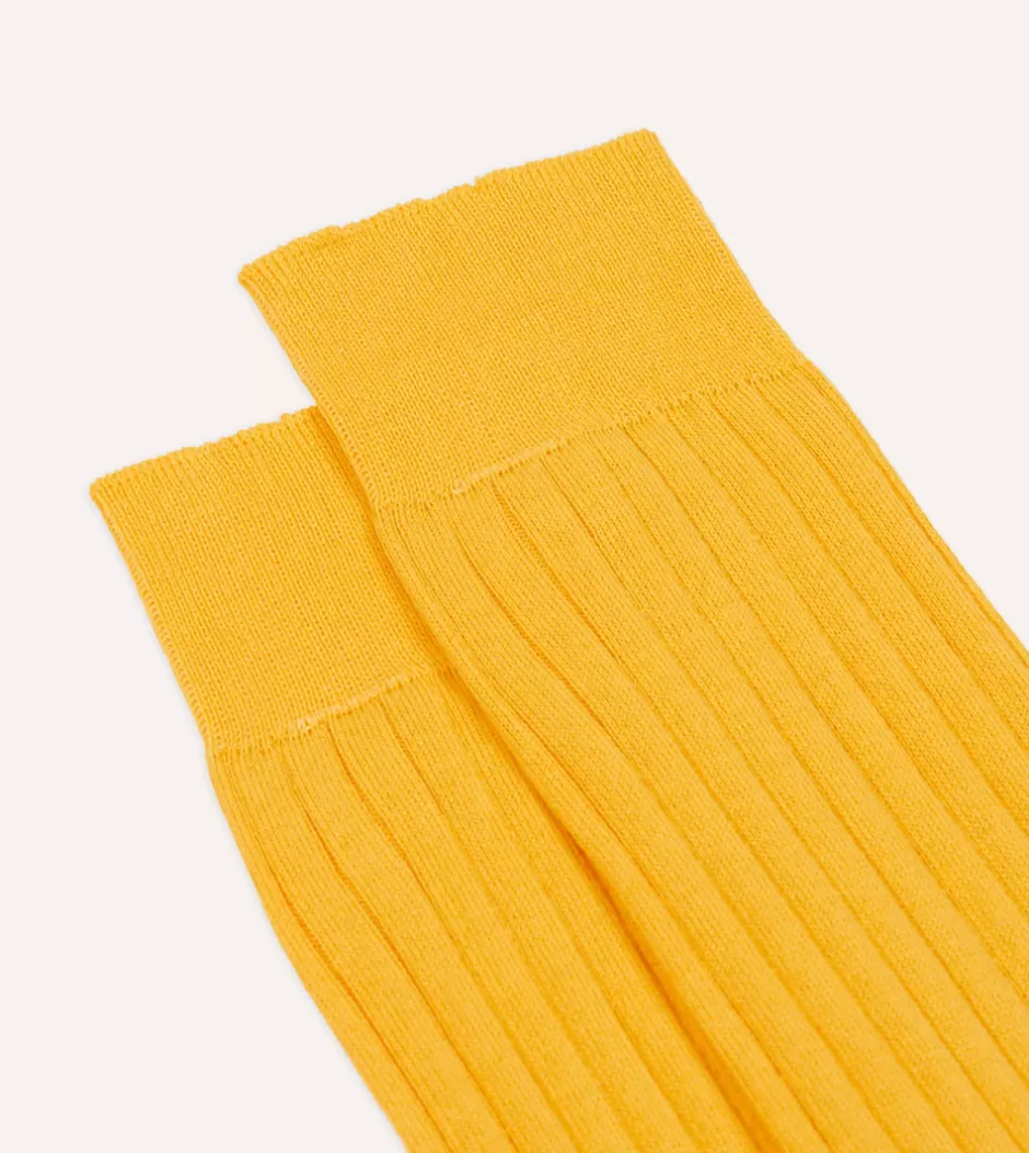 Drake's Cotton Mid-Calf Socks Yellow Sale