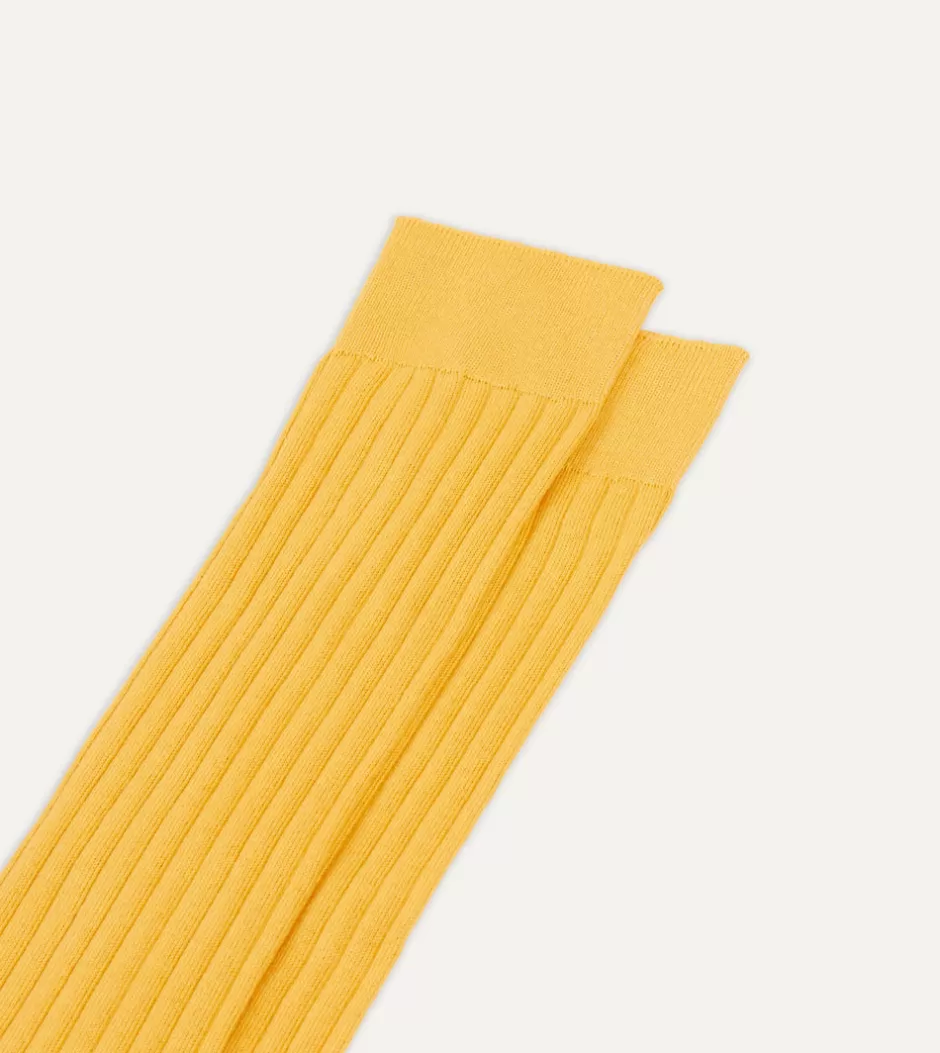 Drake's Cotton Over-the-Calf Socks Yellow Clearance