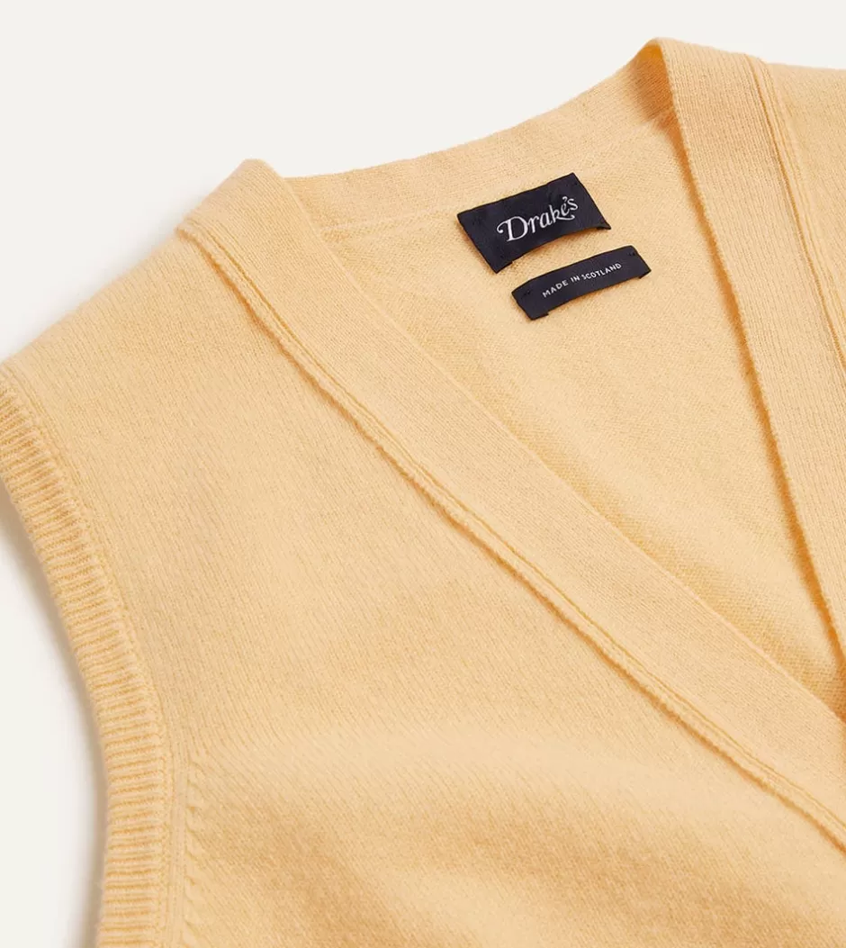 Drake's Lambswool Sleeveless Cardigan Yellow Shop