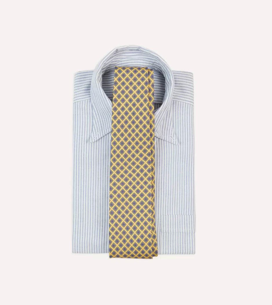 Drake's Square Medallion Self-Tipped Silk Tie Yellow Clearance