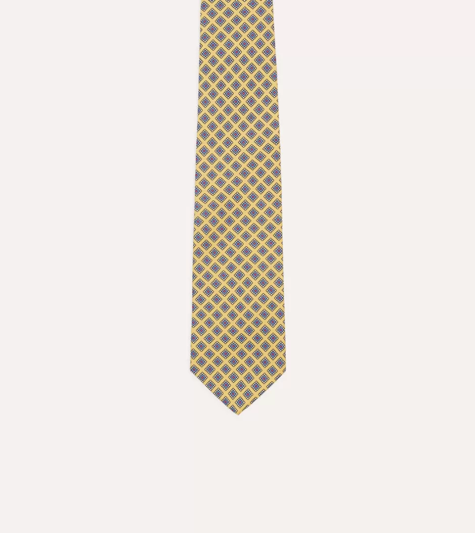 Drake's Square Medallion Self-Tipped Silk Tie Yellow Clearance