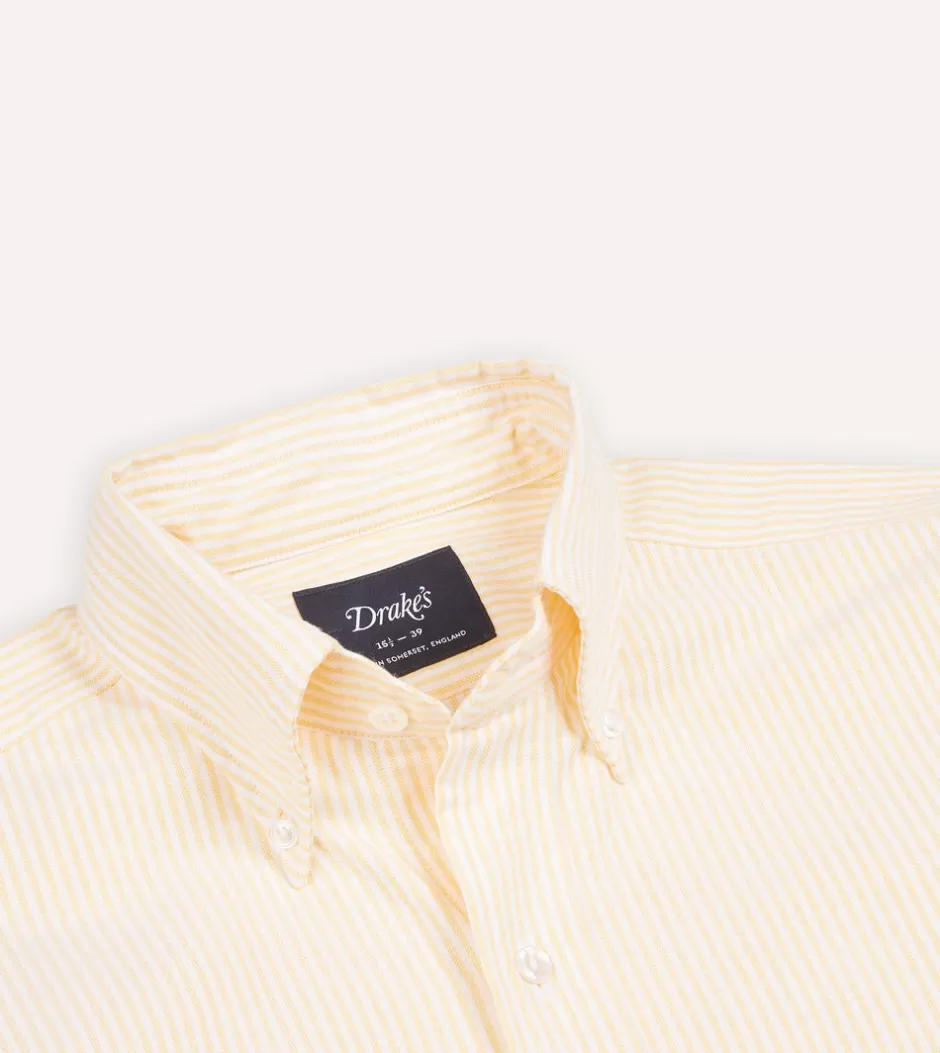 Drake's Ticking Stripe Cotton Oxford Cloth Button-Down Shirt Yellow Discount